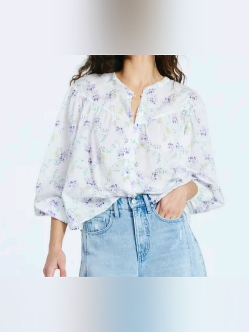 Scoop Women's Size XS (0-2) Flowy Cotton Blouse with Long Sleeves NWT Floral